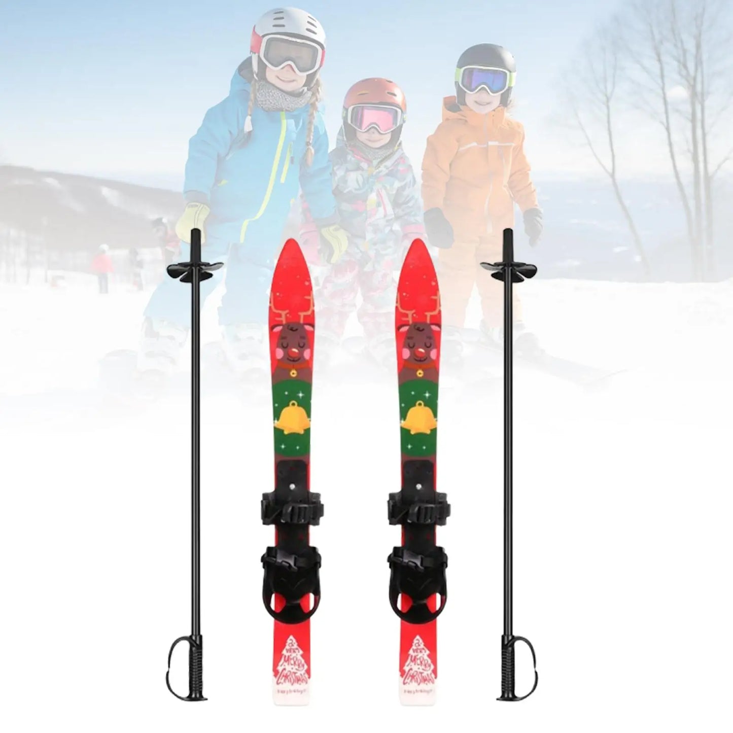 Snow Short Skis with Ski Poles with Bindings Snowboard Kids Outdoor Recreation Ice Skates Boys Girls Sporting Goods Skiboards