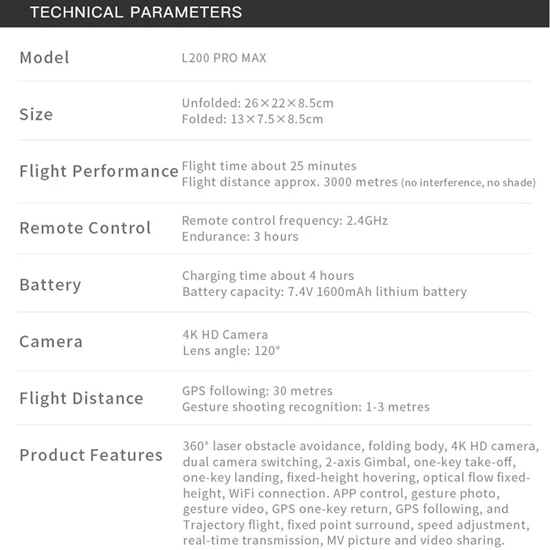 L200 PRO MAX Drone GPS 8K Professional 2-Axis PTZ HD Dual Camera 5G WIFI FPV 360° Laser Obstacle Avoidance Brushless Motor Dron