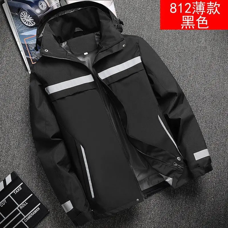 Waterproof Abrasion Resistant Windbreaker, Light Reflective Hooded Jacket for Outdoor Work