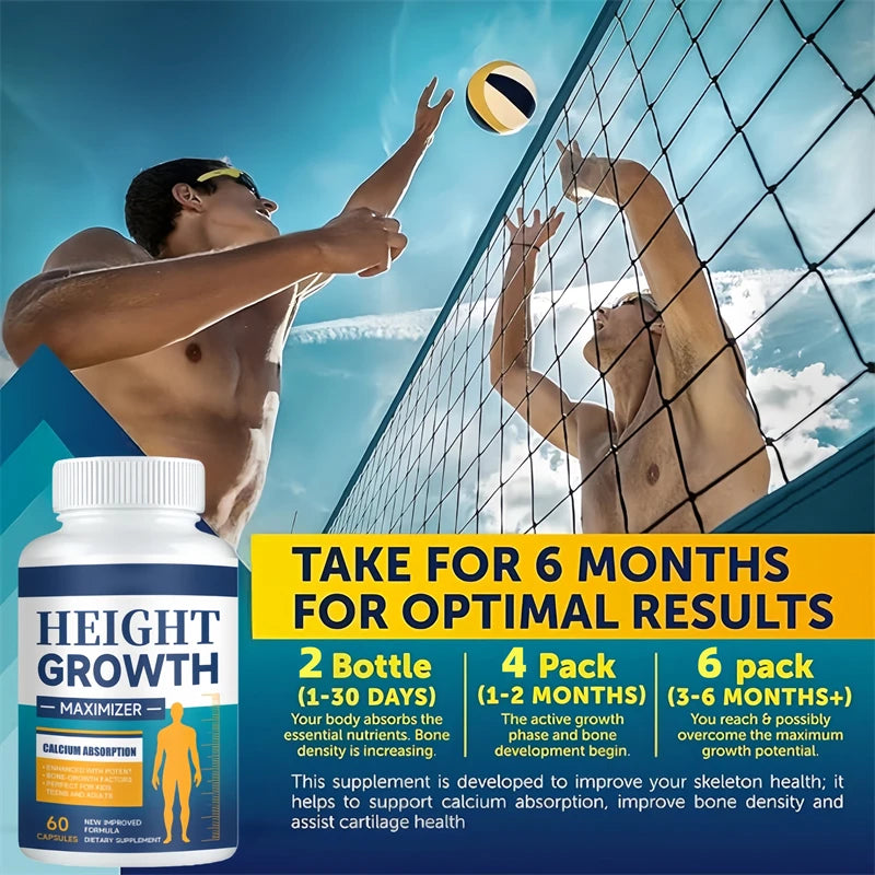 Height Growth Calcium Vitamin D Supplement Grow Taller Capsules Increase Bone Strength Hormone Enhancer for Adults Children