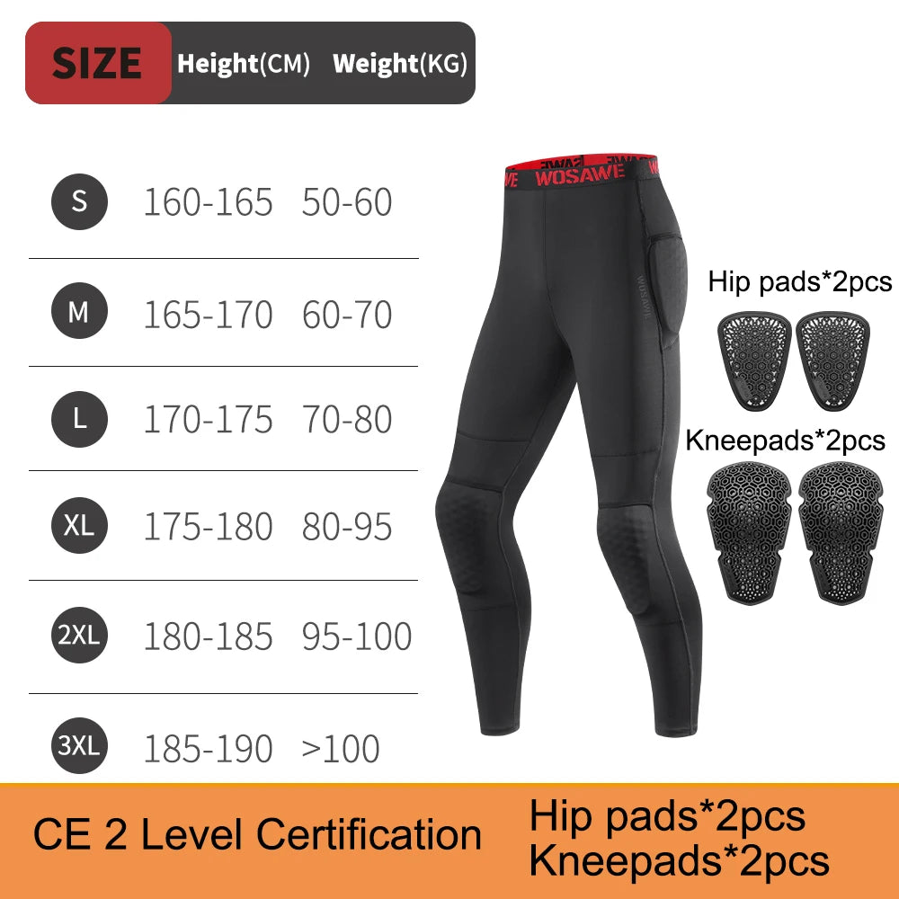 WOSAWE Motorcycle Compression Pants with CE Certified Pads Off-road Motocross Motorbike Riding Breathable Protective Trousers