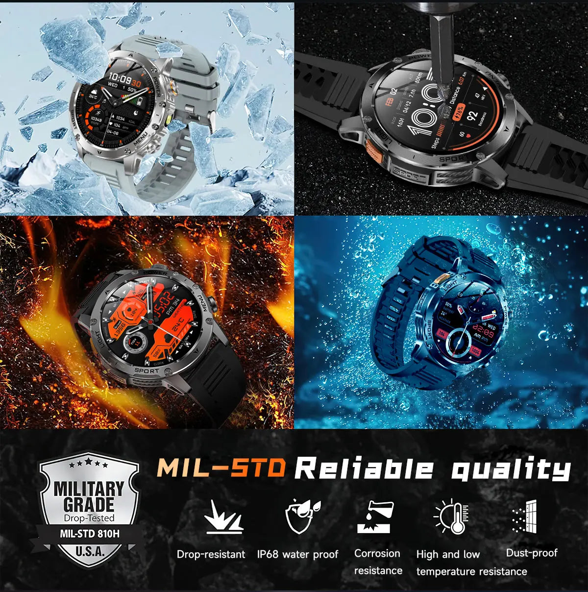 2025 Men 1.7-inch AMOLED Screen Smart Watch 1000mAh Battery Heart Rate Bluetooth Call NFC GPS Tracker Sports Fitness Watches New