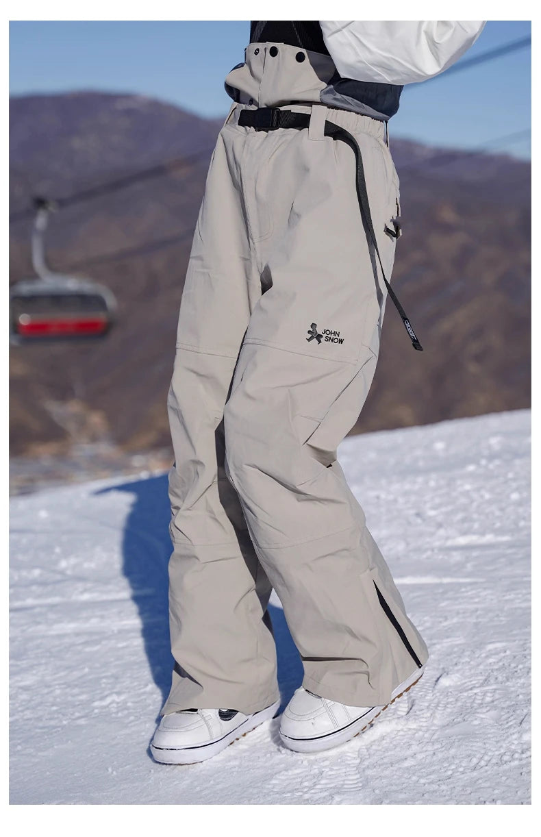 John Snow 2025 Unisex 3L Snow Pants Waterproof Windproof Insulated Cargo Wide-Leg Ski Pants for Men & Women Outdoor Snow Sports
