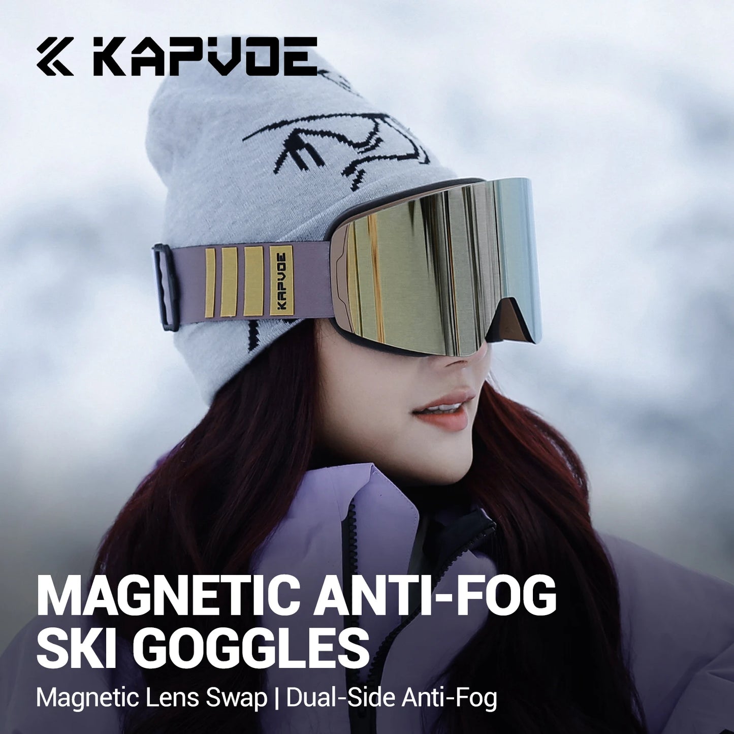 KAPVOE New Outdoor Photochromic Ski Goggles Magnetic Anti-fog Ski Glasses Winter Sports Skiing Snowboard Men Women UV400 Snow