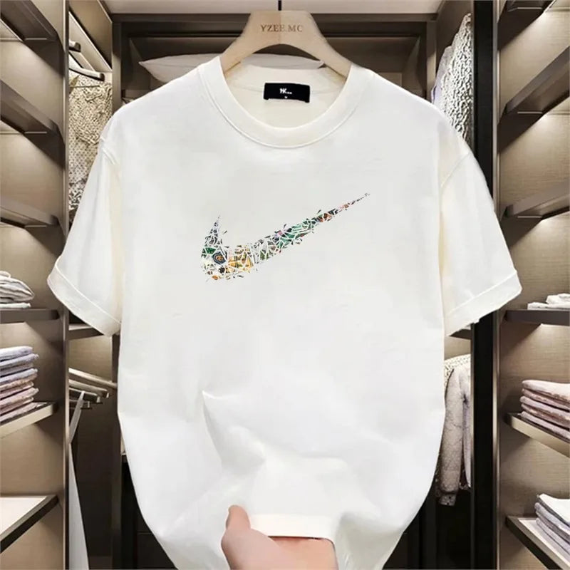 High-End Heavyweight Short Sleeve T-Shirt Men's Fashionable American Print Casual Loose Fit Cotton round Neck T-Shirt for Youth