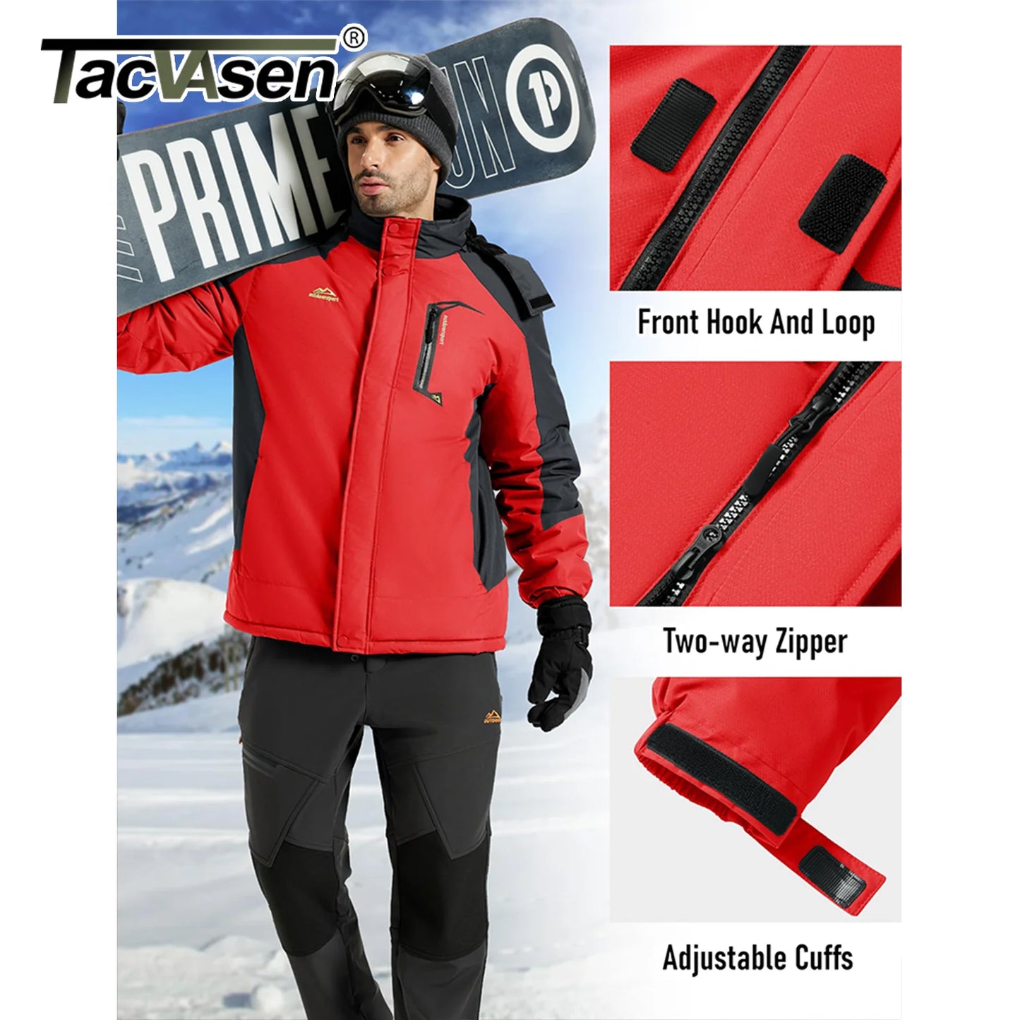 TACVASEN Winter Thicken Coats Mens Ski Snow Jacket Waterproof Fleece Insulated Jackets Outdoor Snowboard Warm Parka Raincoat