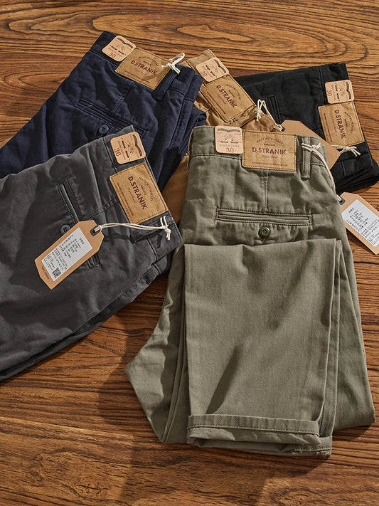 American Retro Workwear Pants Men's Heavyweight Chino Casual Straight Leg Tapered Versatile Cotton Urban Faion Trousers