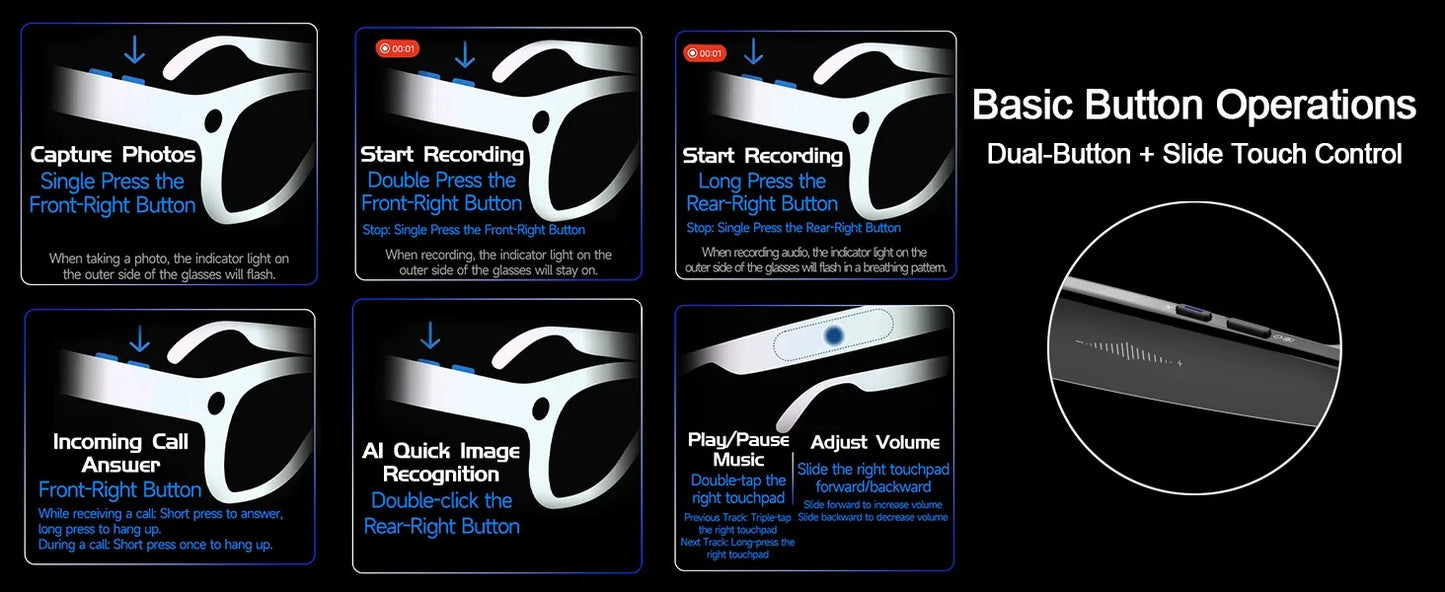 2025 New Upgrade Smart Glasses With Camera Video Recording AI Photo Recognition Bluetooth Call Translation Voice Sunglasses Man