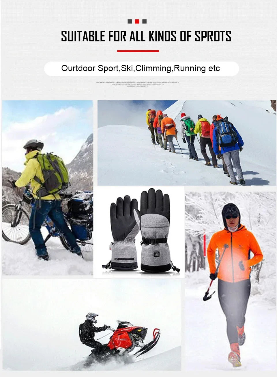 3M Cotton Heating Gloves Winter Hand Warmer Electric Thermal Gloves Waterproof Heated Cycling Motorcycle Bicycle Ski Outdoor