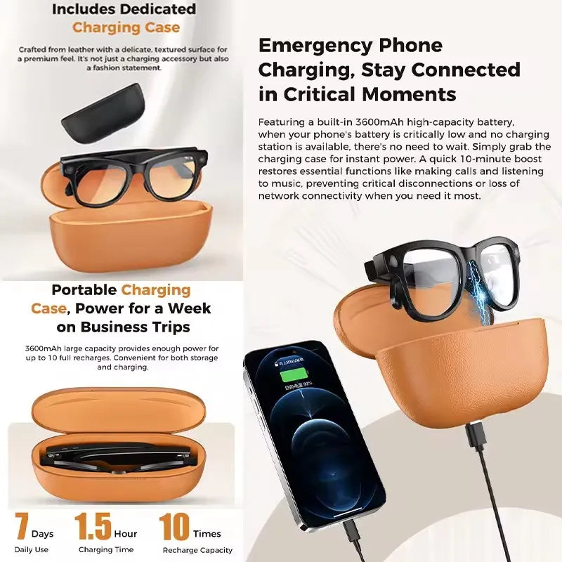 2026New 800W 4K Camera Smart Glasses Men 3600mAh Power Real-timeTranslation Bank 32GB Photo Record Videos Music Sunglasses Women