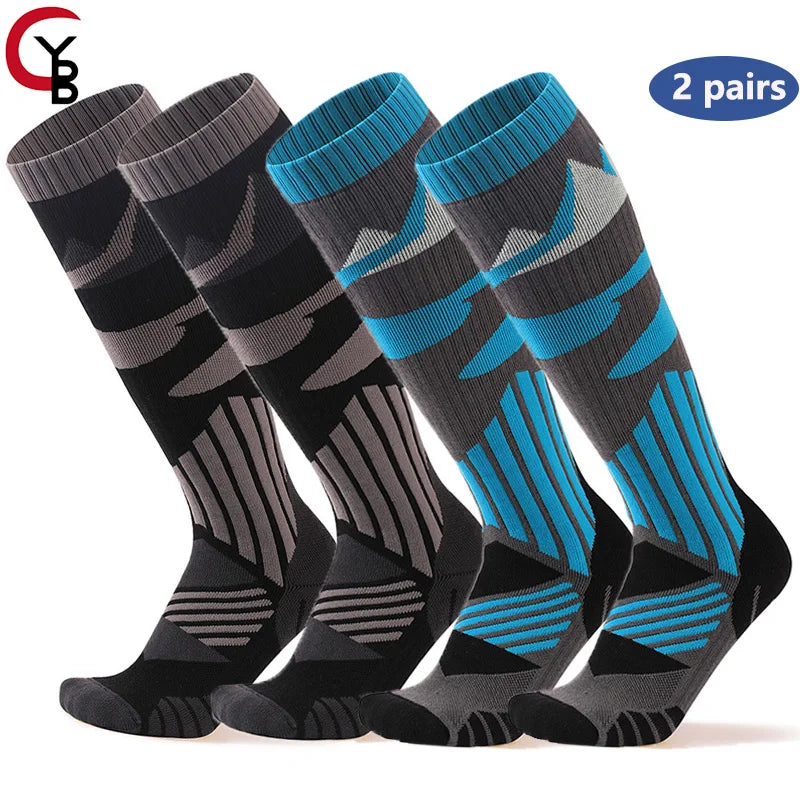 YANBIGUO 2 Pairs Thicken Ski Socks,Thermal Warm Winter Knee-High Snowboarding Skiing Sock for Hiking,Cycling,Snow,Snowboarding