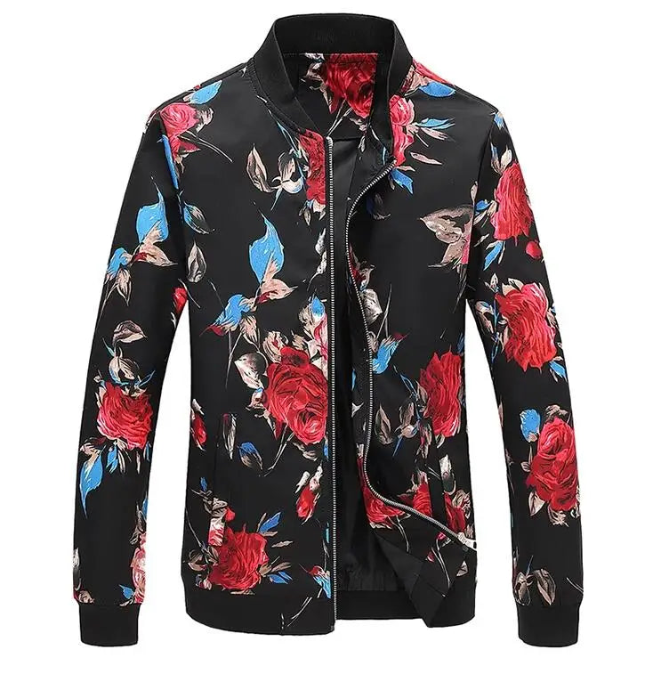 New Men Long Sleeved Baseball Collar Casual Sports Jacket Fashion Male Daily High Street Flower Coats