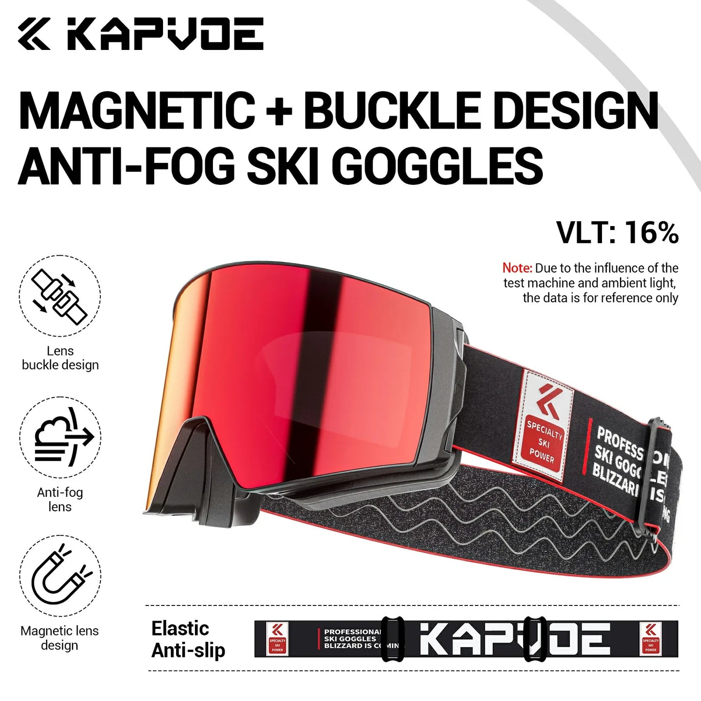 KAPVOE Outdoor Photochromic Ski Goggles Winter Snow Sports for Unisex Snow Glasses UV400 Anti-fog Magnetic Snowboard Glasses
