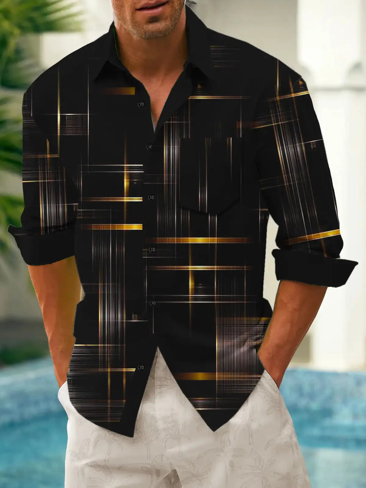 Men's shirts, button down shirts, casual shirts, spring and summer, printed long sleeves Tops fashion comfortable Men Clothing