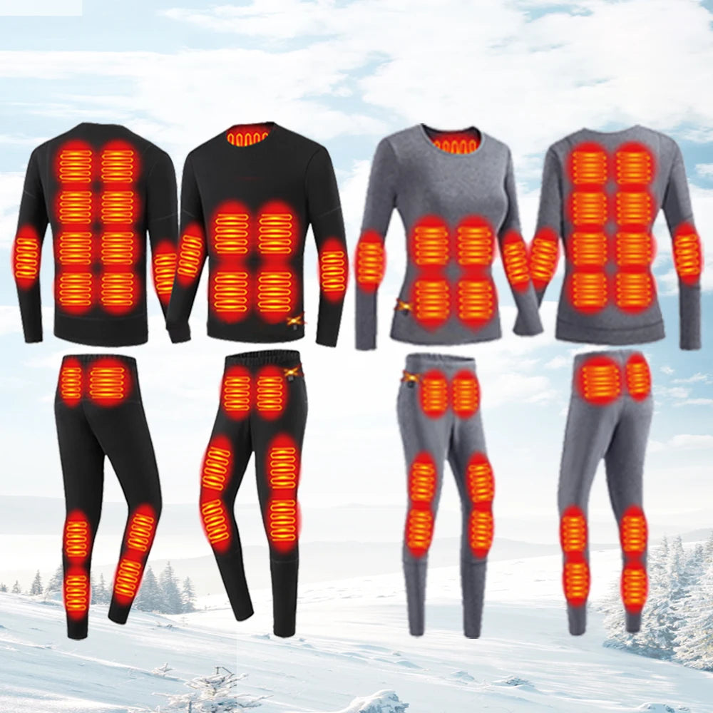 52 Areas New Heated Underwear Winter Thermal Underwear Women Men Heating Jacket Winter Accessories USB Electric Heating Clothes