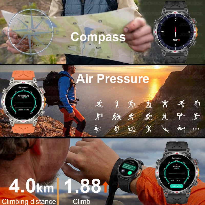2026 New Outdoor Sports Smartwatch Men GPS Positioning 650mAh HD Call 1.56-inch AMOLED Screen Compass 5ATM Waterproof Watch Man