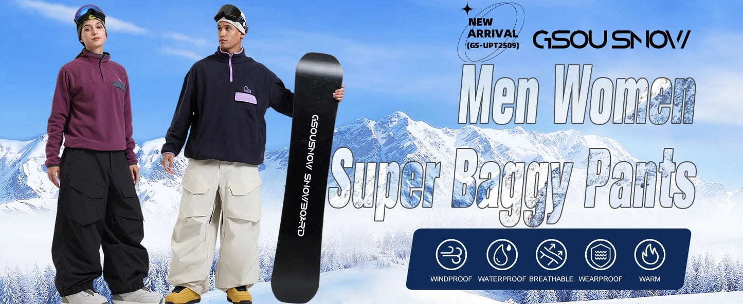 Men Baggy Wear-resistant Skiing Pants Women Insulated Loose Pockets Winter Trousers Outdoor Sports Waterproof Clothes 2025 Warm