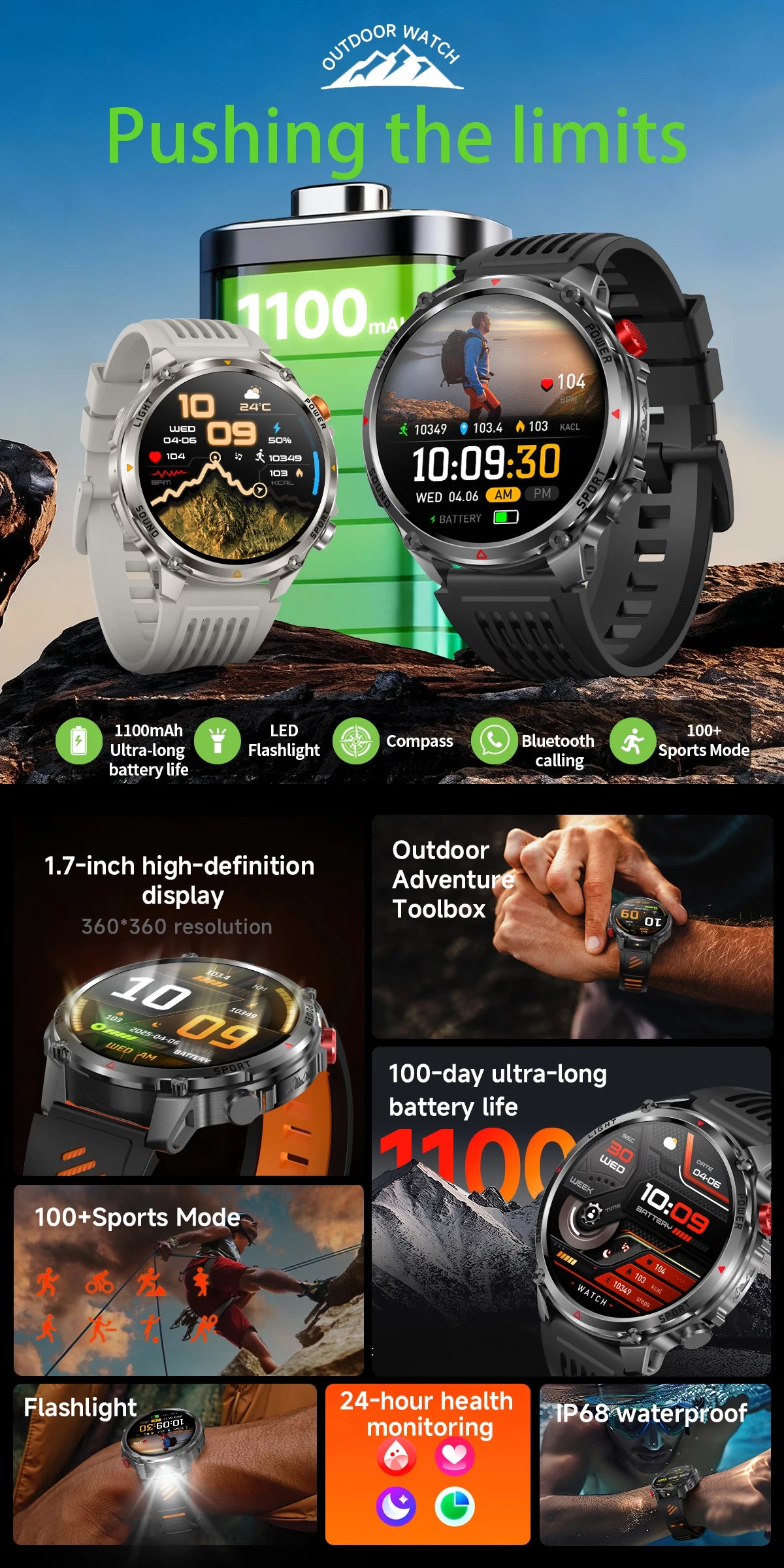 New T-Rex3 Ultra 1100mAh Battery Smart Watch GPS Track Compass IP69K Waterproof Sports tracker Outdoors Military Smartwatches