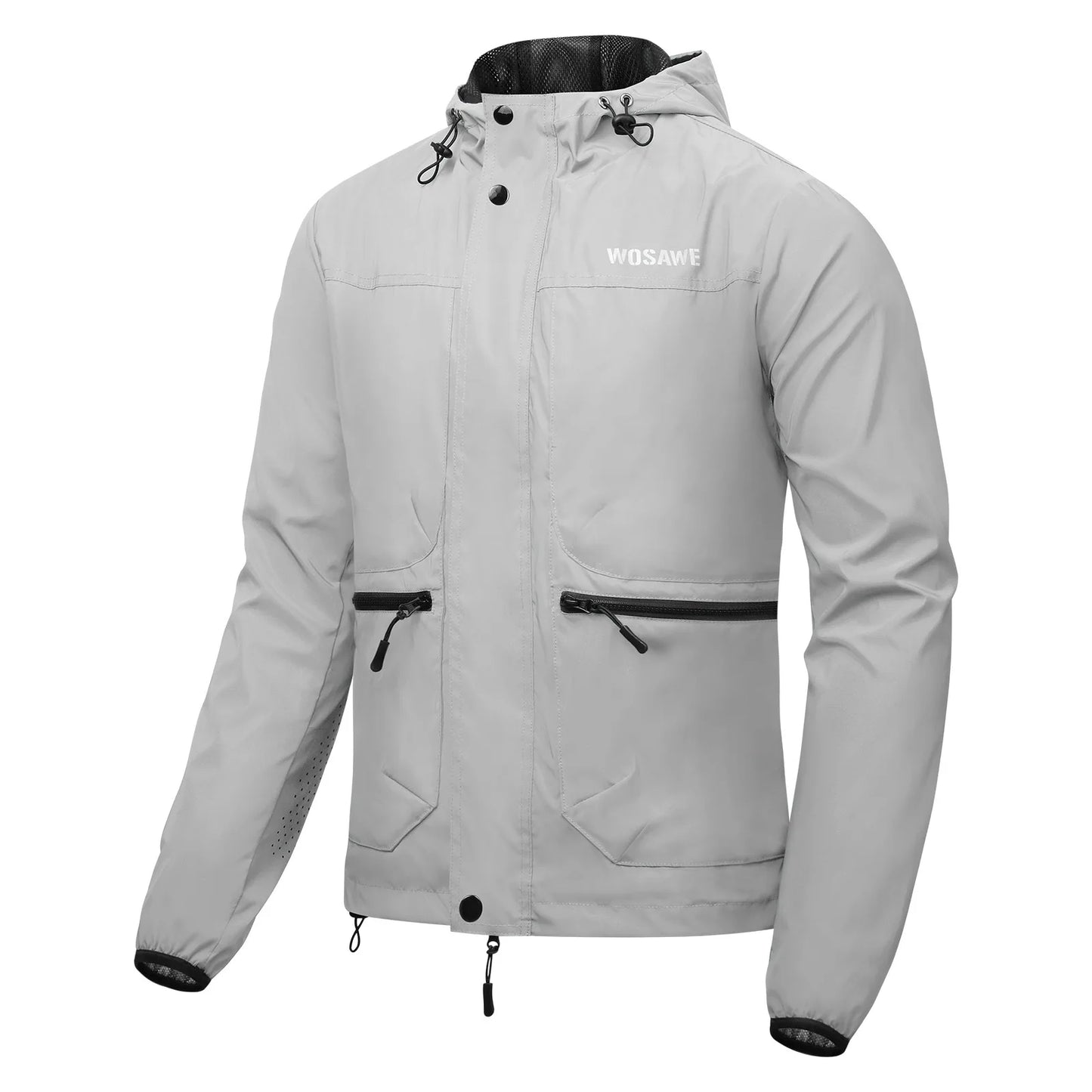 WOSAWE Motorcycle Riding Full Reflective Hooded Jacket, Hiking Night Riding Night Running Charge Carry-on Sports Jacket