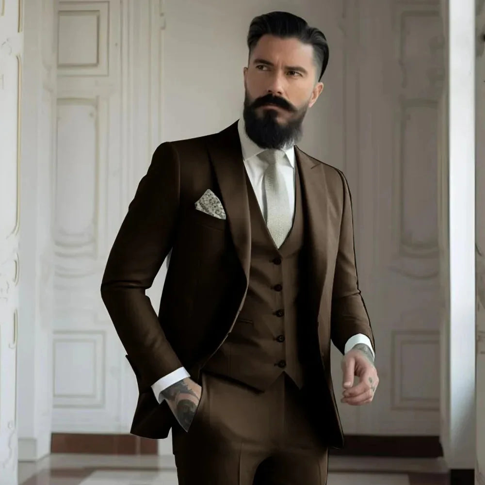 Champagne mens Tuxedo Wedding Suits For Men Bespoke Groom Wear Formal Fashion Men Suit Prom Party Blazer+Pants+Vest