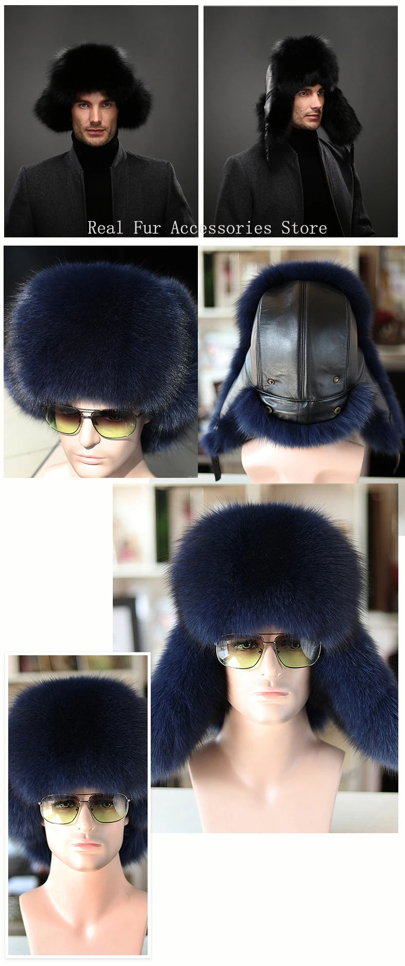Hot high-end luxury fur hat Men's fox fur hat Lei Feng cap ear cap fur necessary hat Real fur hat 100% Sheepskin top fox hat