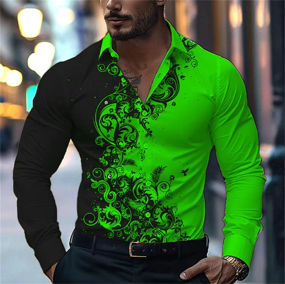 Men'S Stylish Red Floral Print Dress Shirt - Casual Long Sleeve Button-Up Design Spring Fashion Shirt Floral Print Shirt