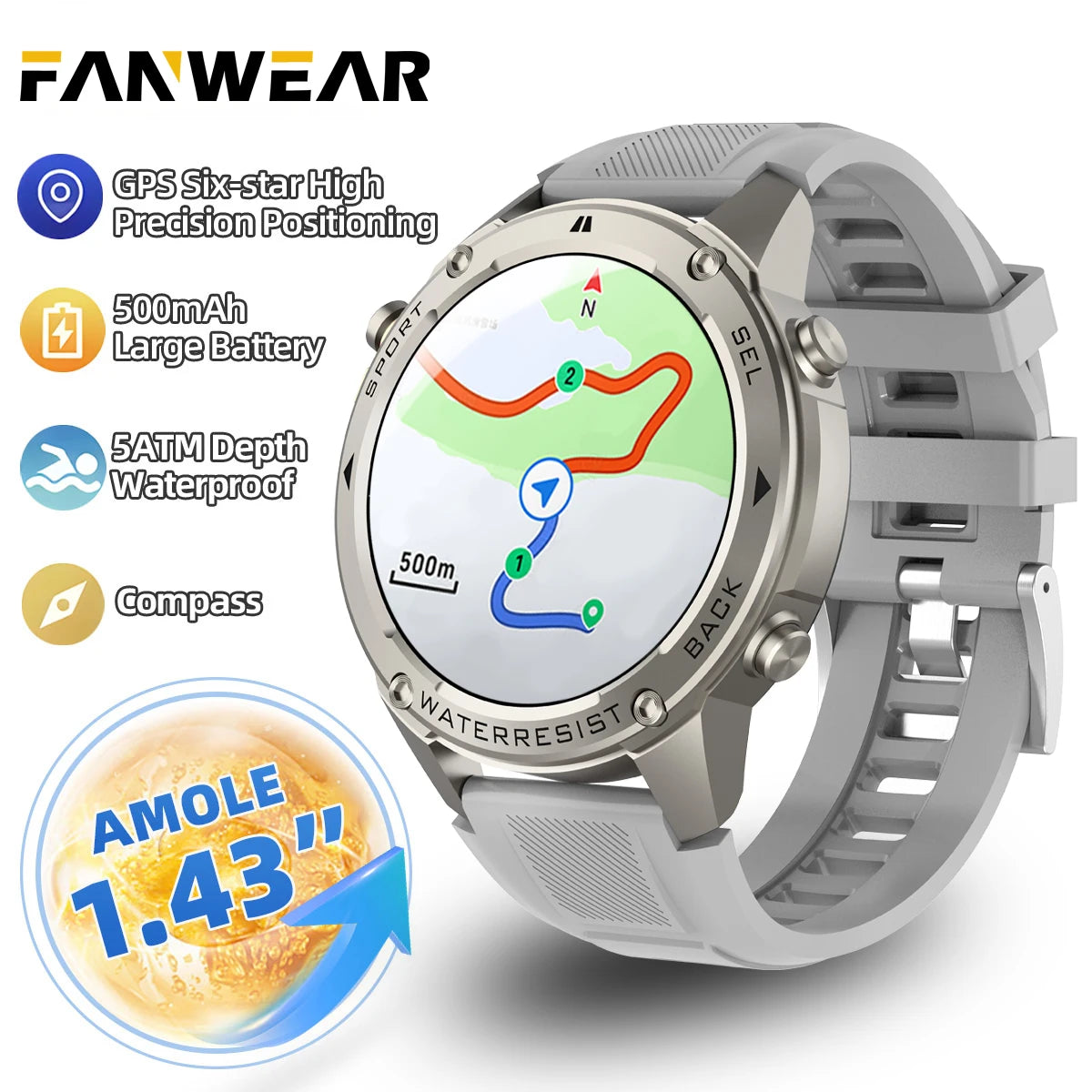 For Xiaomi Huawei Men GPS SmartWatch 2024 New Bluetooth Call 1.43inch AMOLED Compass 500mAh Battery 10ATM Waterproof Smart Watch