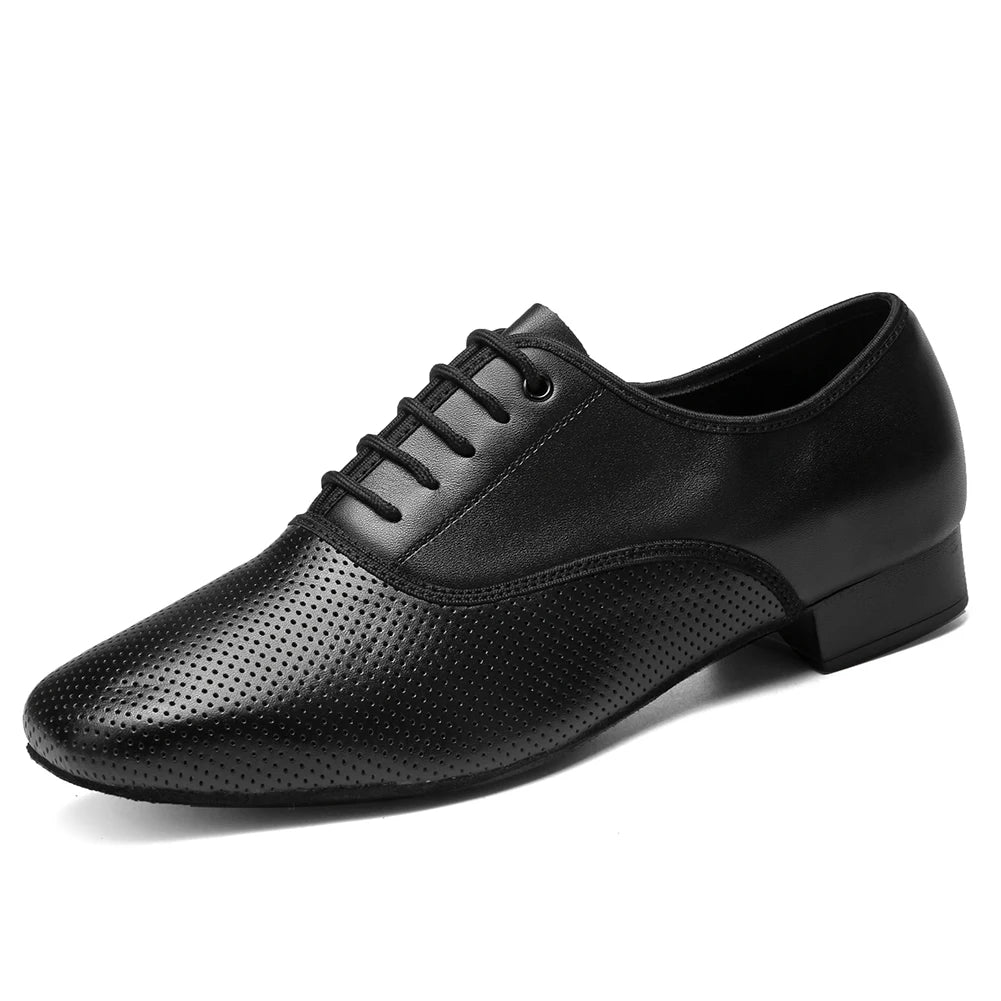 HROYL Ballroom Dance Shoes For Men Bigger Size Tango Latin Dancing Shoes PU/Genuine Leather Dance Shoes Low Heel Latin Shoes