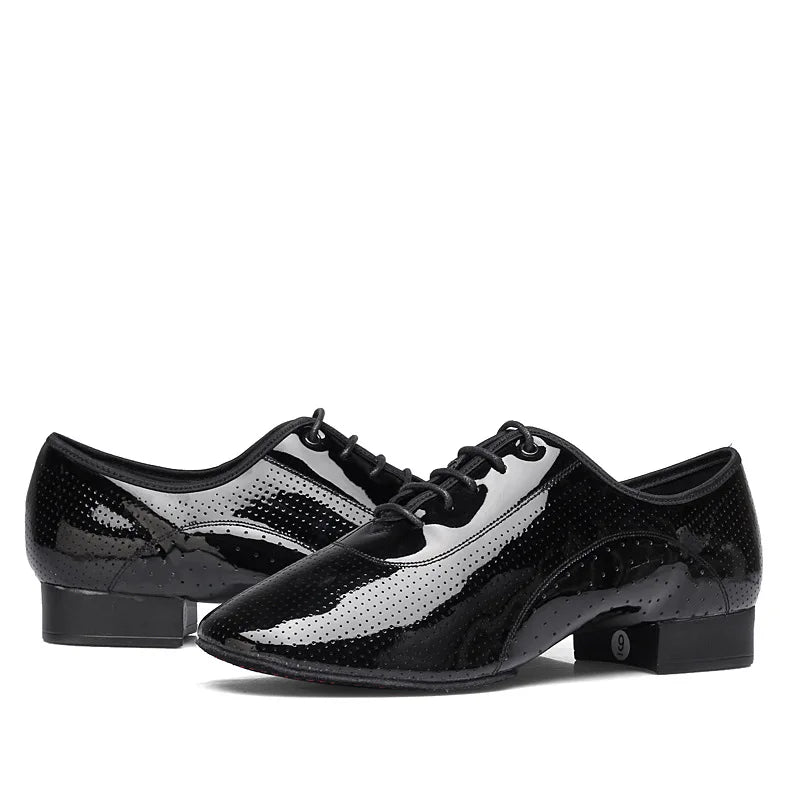 Men Latin Dance Shoes Breathable Ballroom Bright Leather Shoes Modern Dance Shoes Square Sneakers Tango Dancing Shoes