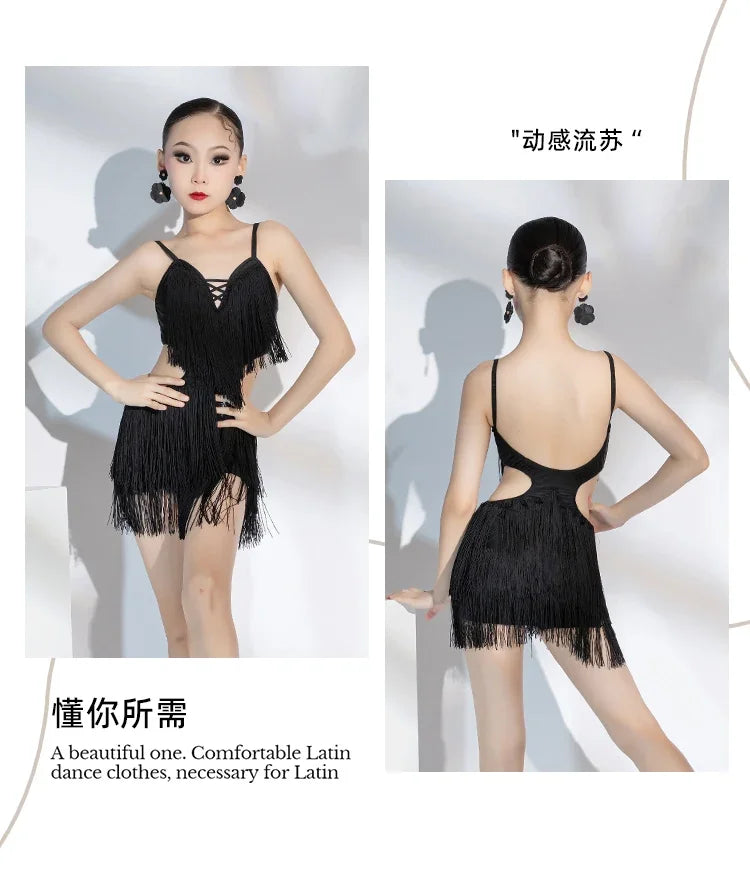 Fringe Rumba Latin Dance Dress Girls Professional Tassels Salsa Tango Samba Costume Children Competition Ballroom Dance Dresses