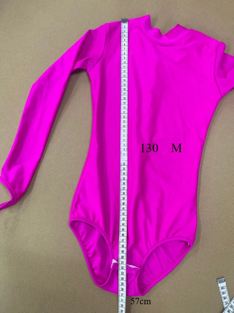 Girls Latin Dance Competition Clothing Glossy Fabric Long Sleeves Dance Dress Kids Cha Rumba Dance Practice Training Wear