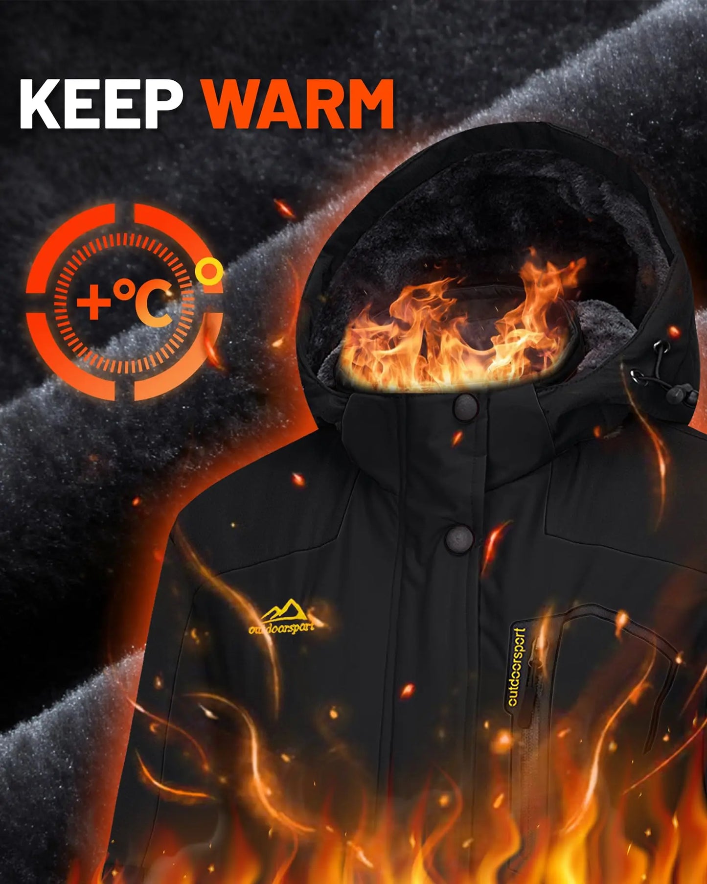 KEFITEVD Women's Winter Heavyweight Snowboard Skiing Jacket Outdoor Thermal Warm Hiking Jackets Coats Windbreaker Outwear Casual