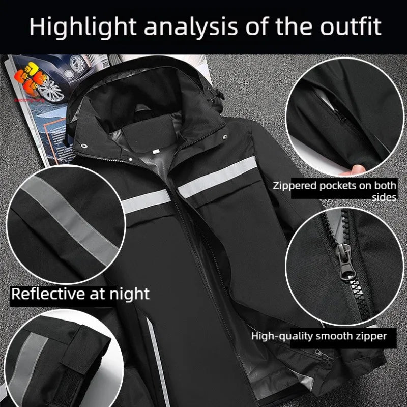 Waterproof Abrasion Resistant Windbreaker, Light Reflective Hooded Jacket for Outdoor Work