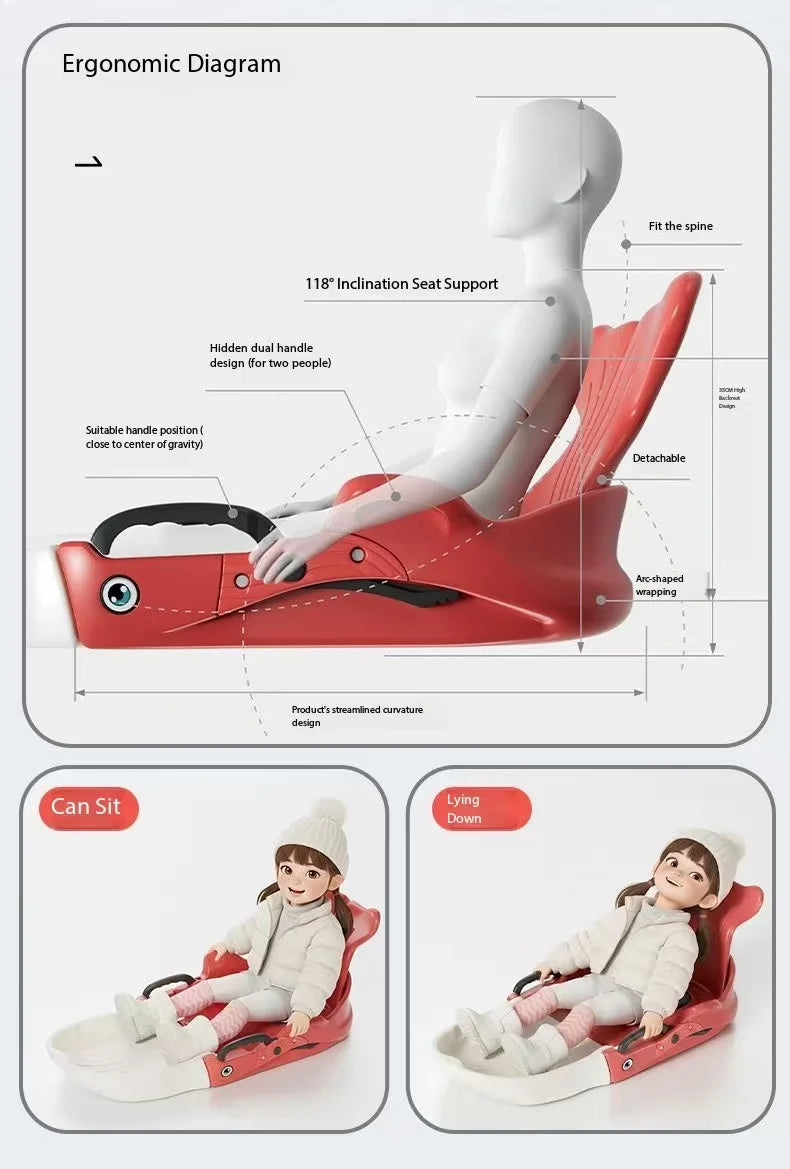 High back snowboard, children's thick and wear-resistant snow toboggan, snowboard, sled, outdoor skateboard, ice skates
