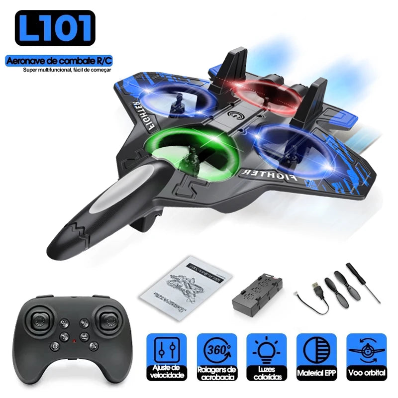 L101 RC Foam Airplane Mini Drone 2.4G Fighter Stunt Helicopter 360° Flip Remote Control Aircraft LED Colored Lights Quadcopter
