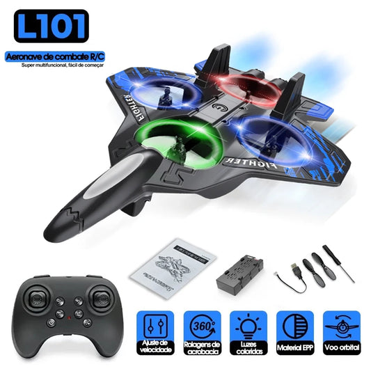 L101 RC Foam Airplane Mini Drone 2.4G Fighter Stunt Helicopter 360° Flip Remote Control Aircraft LED Colored Lights Quadcopter