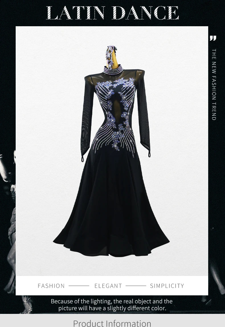Girls Evening Dress Jazz Waltz Clothes Competition Stand Dance Sets Ballroom Suit 2026 Modern Match Women Dancewear Long Sleeves