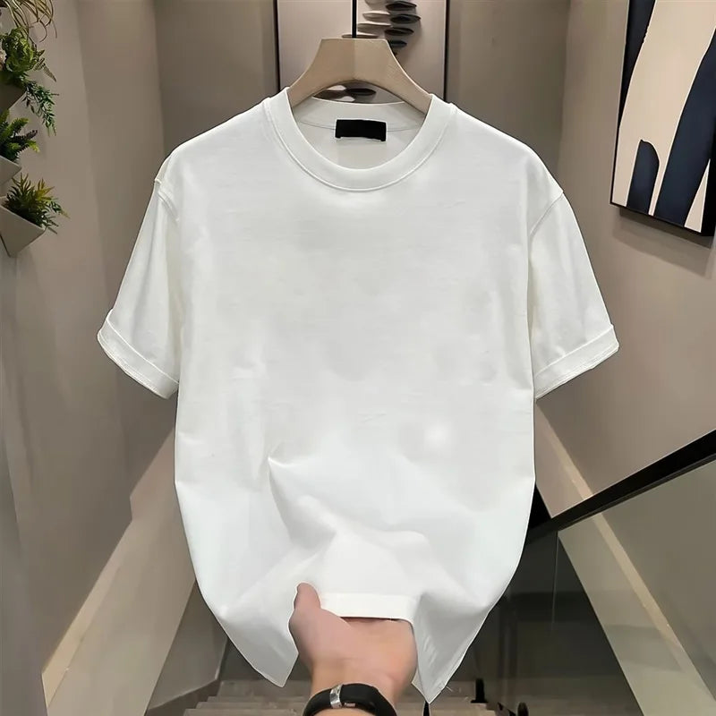 High-End Heavyweight Short Sleeve T-Shirt Men's Fashionable American Print Casual Loose Fit Cotton round Neck T-Shirt for Youth