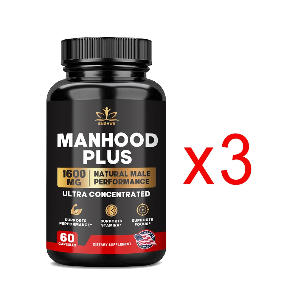 Manhood Plus capsules enhance masculinity, promote better blood flow, improve muscle strength, and elevate mood