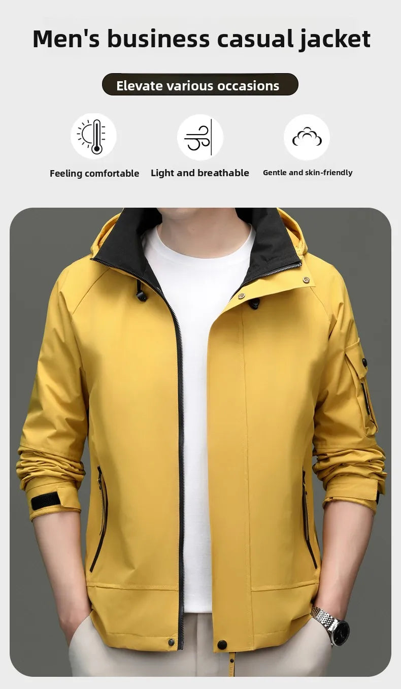 Top Grade Waterproof Designer Men Outdoor Jacket Soft Shell Autumn Windbreaker Casual Sports Coats Detachable Cap Outwear