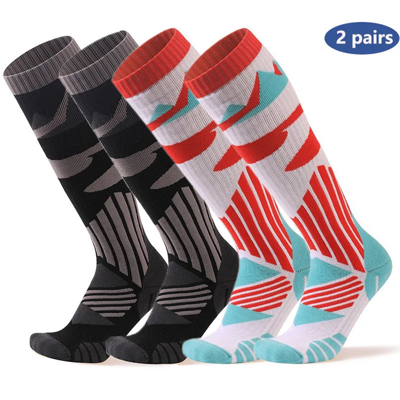 YANBIGUO 2 Pairs Thicken Ski Socks,Thermal Warm Winter Knee-High Snowboarding Skiing Sock for Hiking,Cycling,Snow,Snowboarding