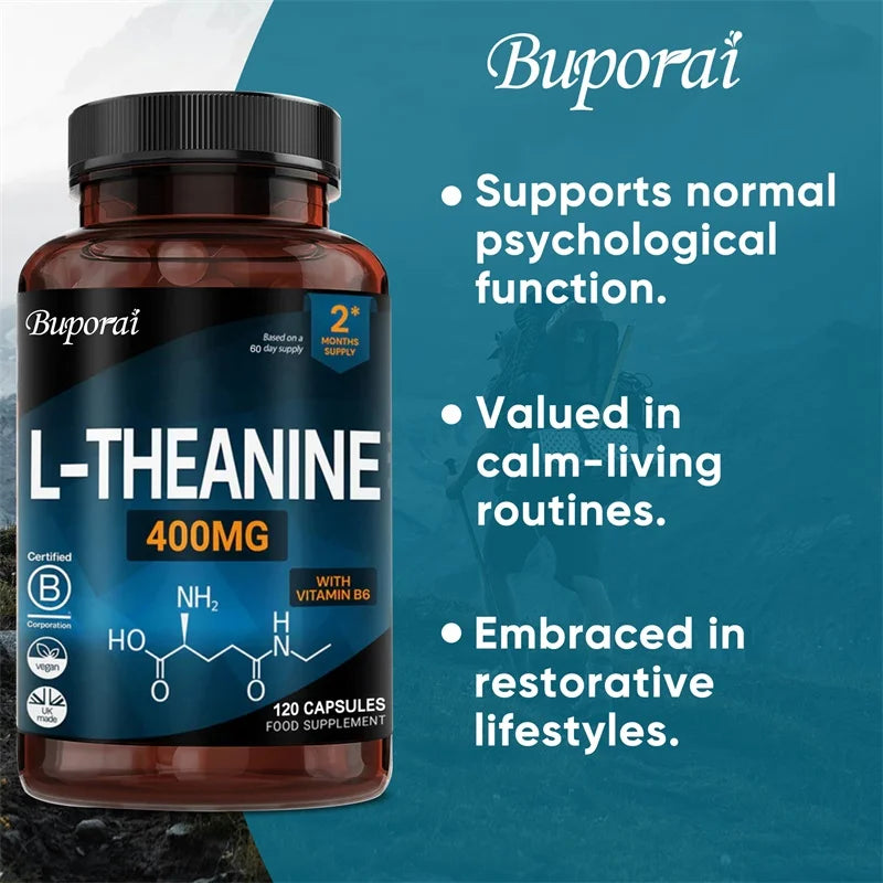 L-Theanine 400MG - Supports Relaxation, Relieves Stress and The Nervous System, Reduces Fatigue, and Promotes Energy Production