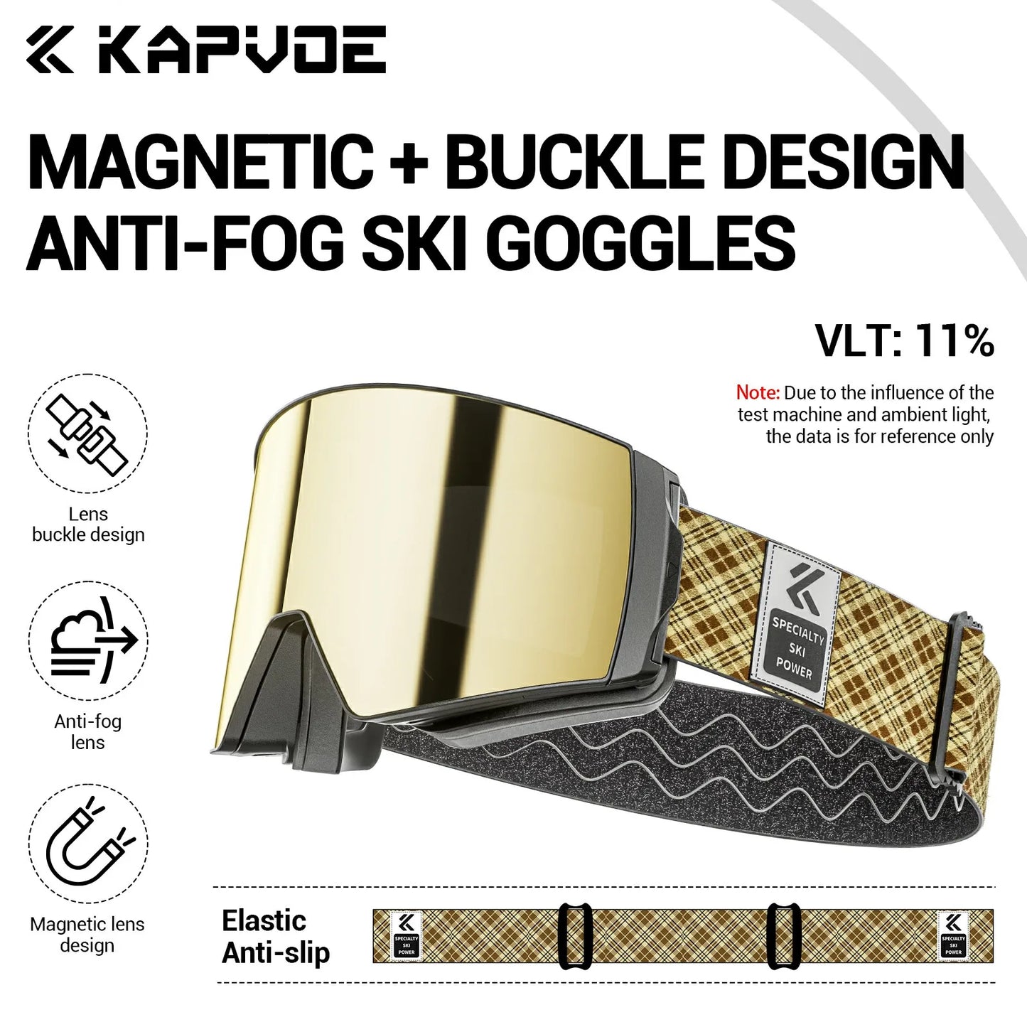 KAPVOE Outdoor Photochromic Ski Goggles Winter Snow Sports for Unisex Snow Glasses UV400 Anti-fog Magnetic Snowboard Glasses