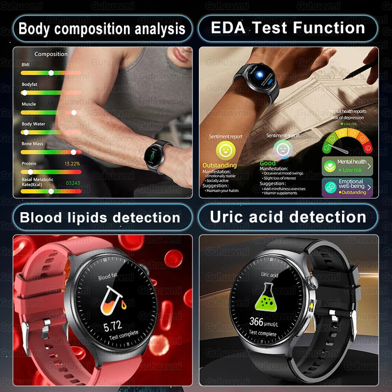 Nursing Grade Health Smartwatches For Men Women Precision Detection Heart Rate Blood Fats Uric Acid Blood Pressure ECG Smart Wat