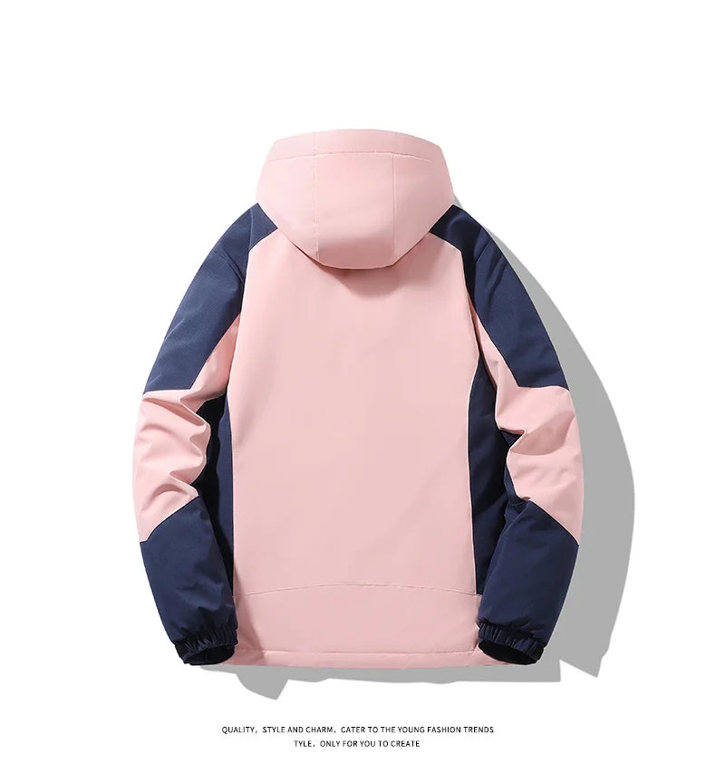 Autumn And Winter Outdoor Graphene Couple Style Lock-Iin And Warm Fashion Casual Simple Contrast Color Hooded Cotton Coat