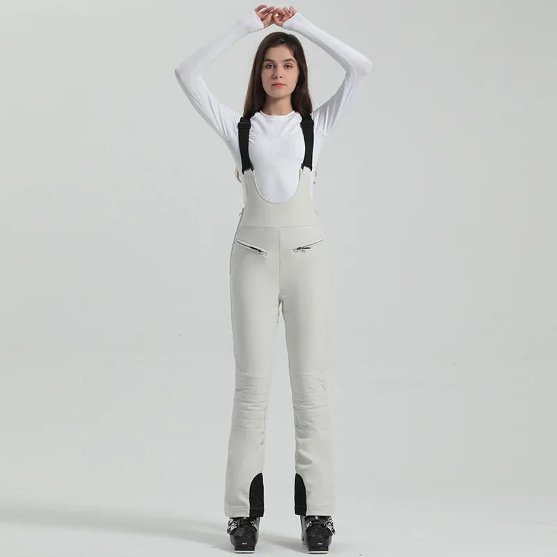 2024 Gsou Snow Winter Ski Pant Women Snowboard Strap Trouser High Waist Elastic Windproof Waterproof Thicken Thermal for Outdoor