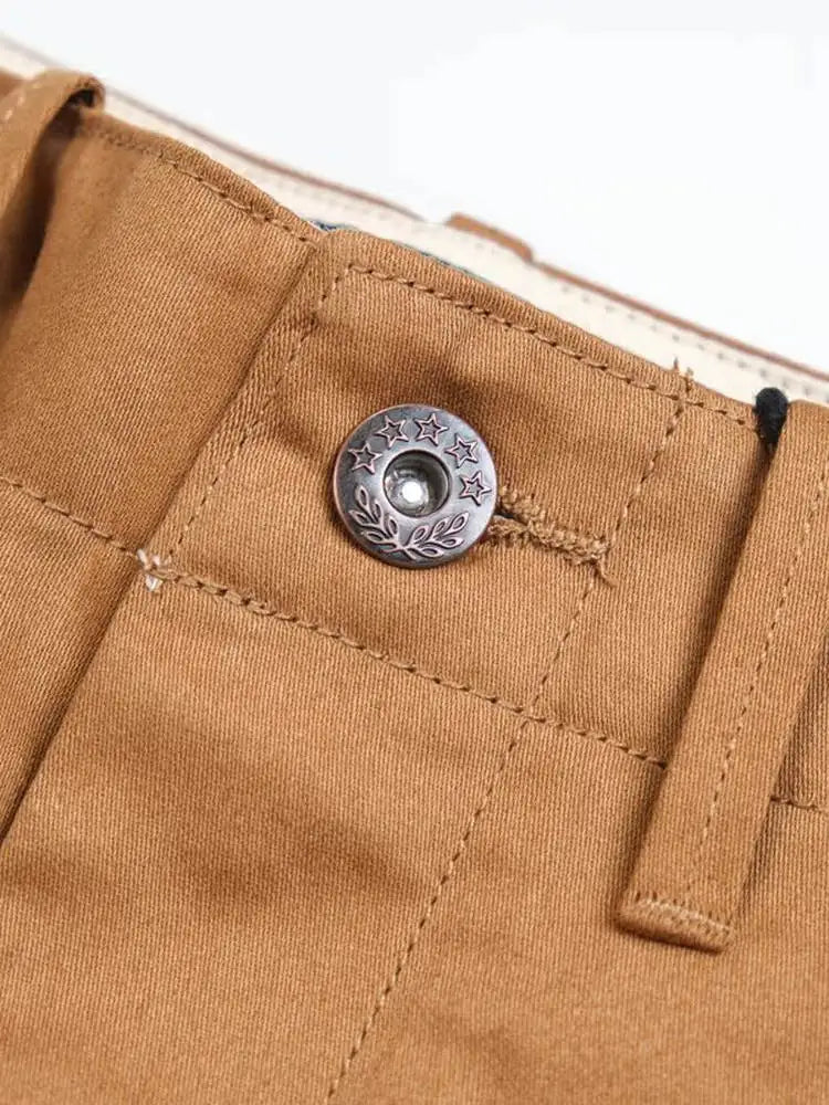 High Waist Wide Leg Khaki Pants American Retro Military Sle Chino Cuffed Double Silk Luster Straight Leg Workwear Trousers