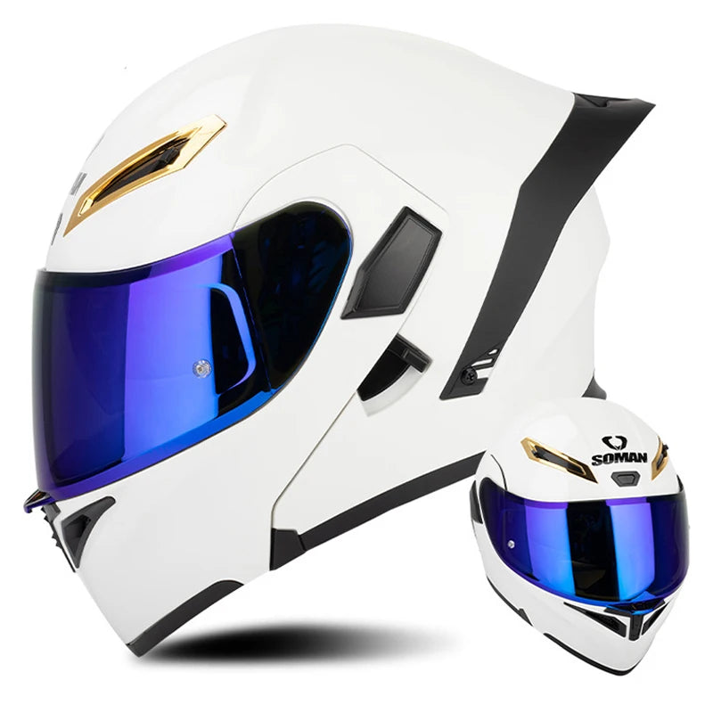 DOT Approved Men's Motorcycle Helmet Full Face Helmet with Double Visor Flip Up Motocross Helmet Four Seasons Universal