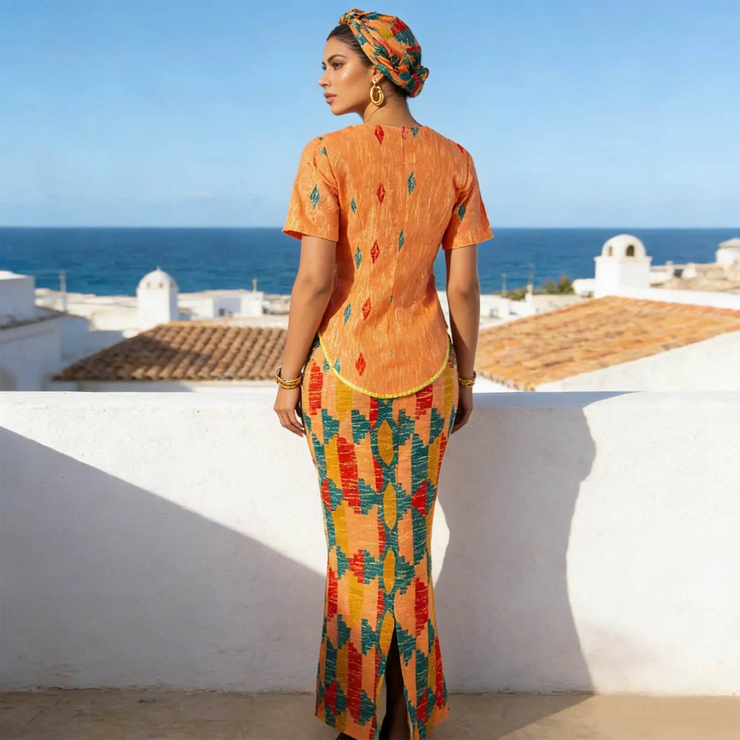 African Women Skirt Set Luxury Gown Short Sleeve Slit Top and Slim Skirt Vestidos with Headwrap Wedding Dress 2526056