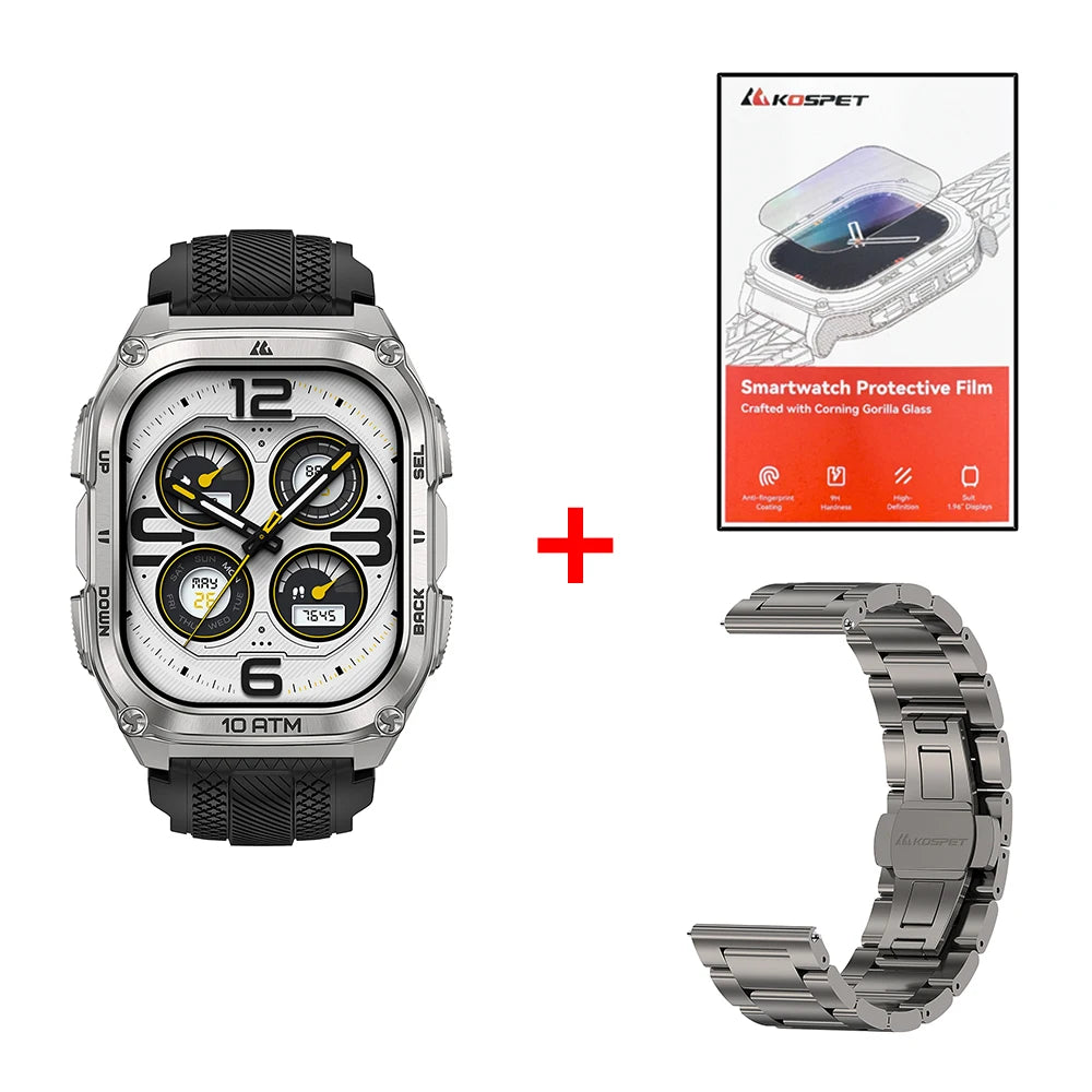 KOSPET Tank M4 Smart Watch for Men Stainless Steel 6-Sat GPS Offline Maps 100M Waterproof 24/7 Health Monitor for Android iOS